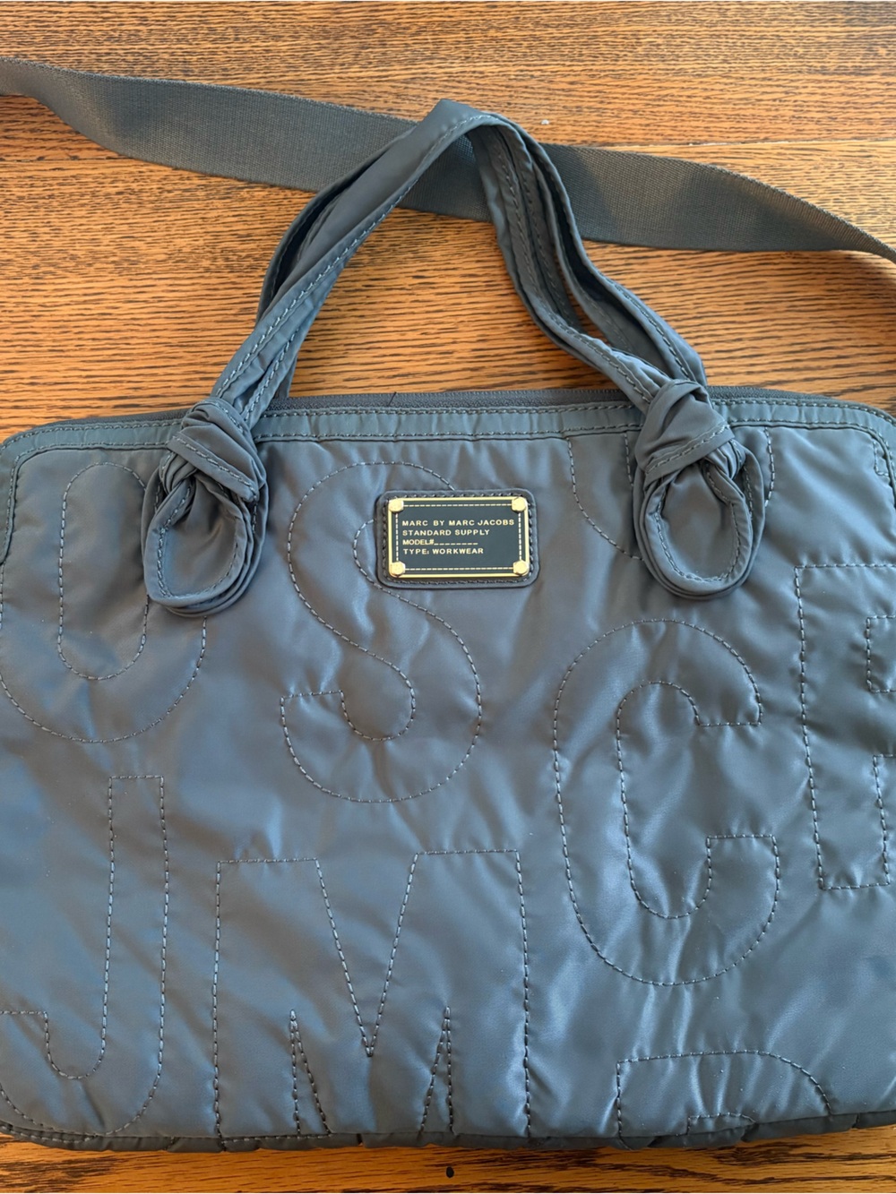 Marc By Marc Jacobs Quilted Navy Tote with Gold Plaque